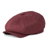 BOTVELA Men's Linen Newsboy Cap Lightweight Flat Cap Breathable Summer Hat (7-7 1/8, Plain Burgundy)